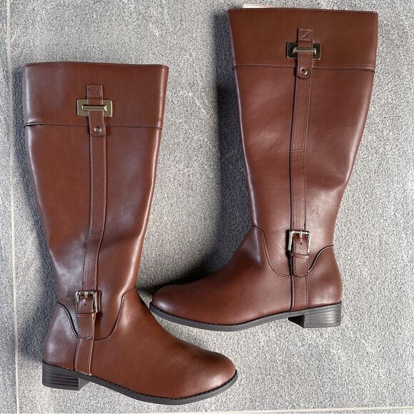 NIB Karen Scott Deliee2 Knee High Riding Boots Cognac Women's 7.5-Wide Wide Calf - Picture 2 of 11
